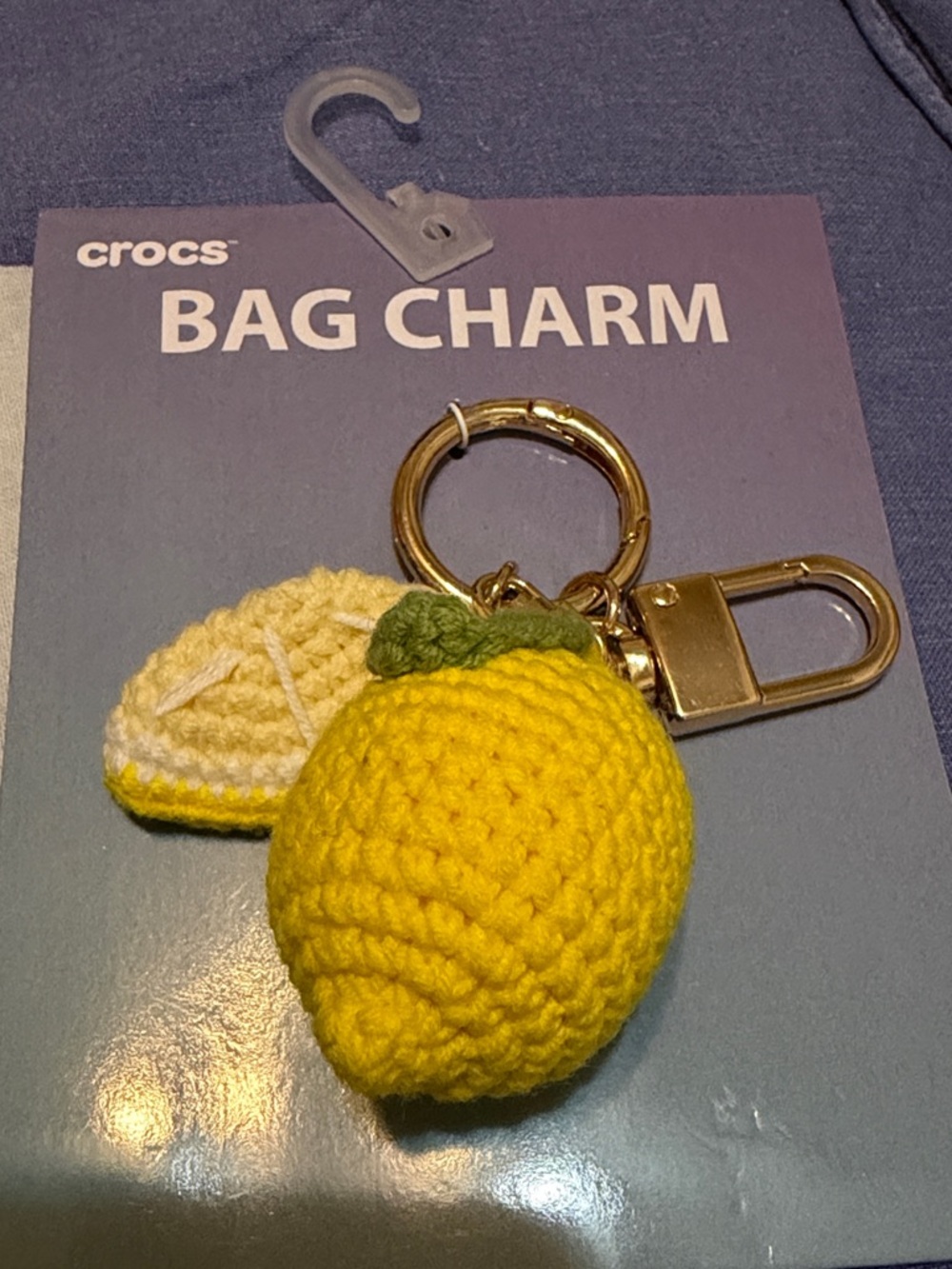 CROCS Yellow Lemon Crochet Bag Charm with Gold Hardware